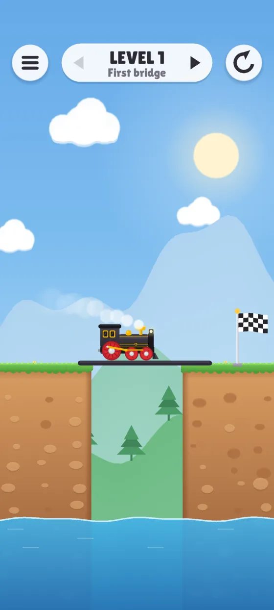 The train drives up a drawn line that crosses the gap.