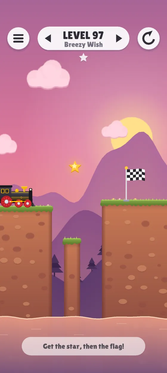 Sunset world: purple hills, a pink sky, and a star to collect.